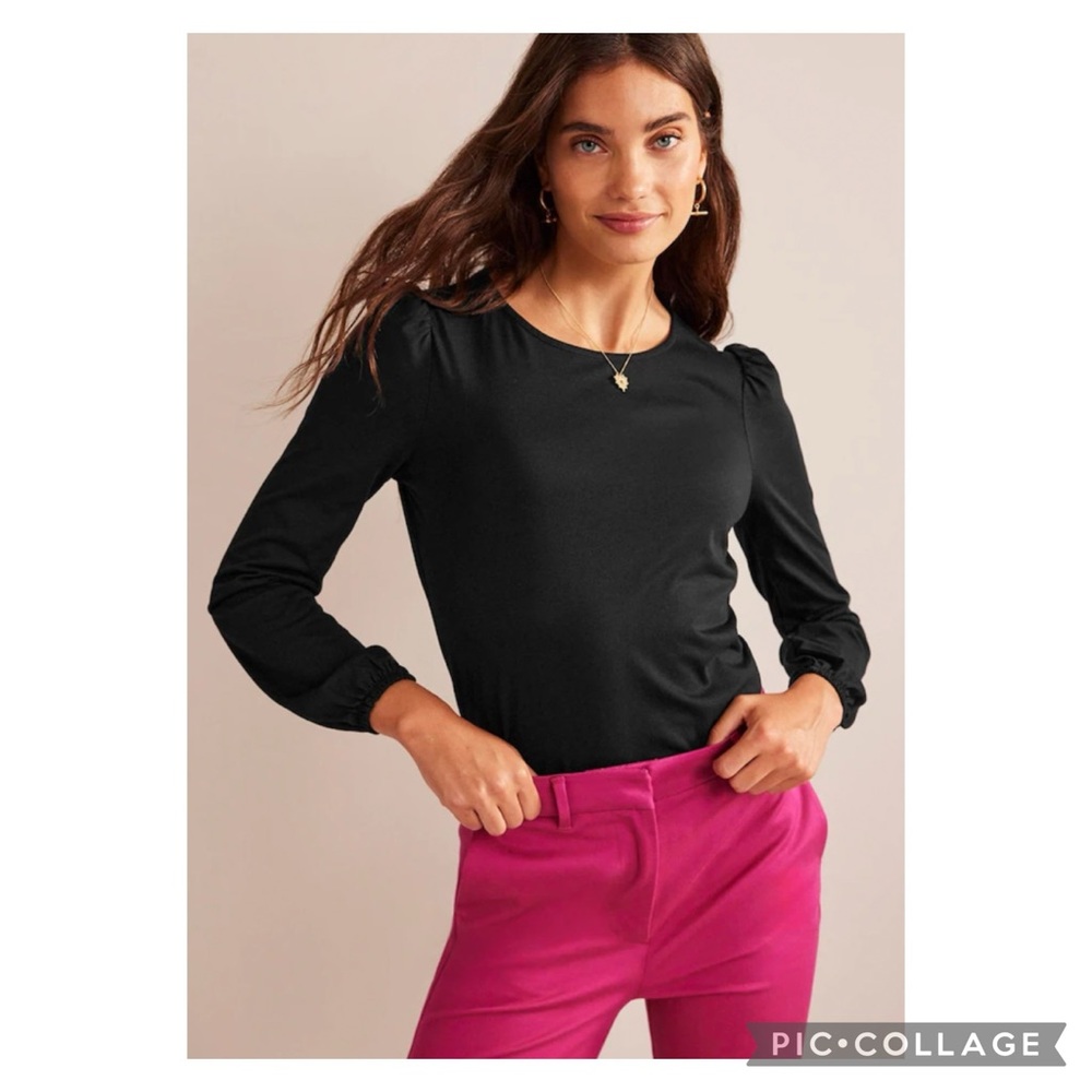NWT Boden Plus Black Supersoft Puff Shoulder Long Sleeve Top